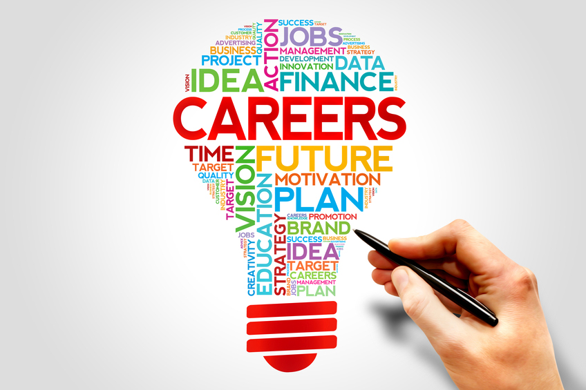 Graphic of a light bulb with the word Careers plus other job-related terms